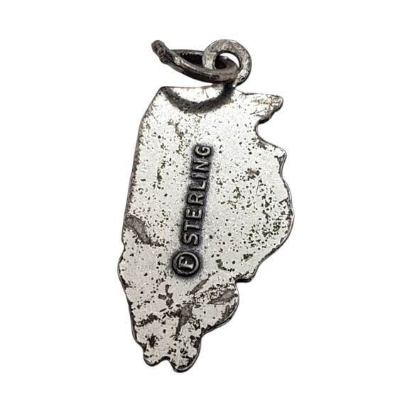 Vintage Illinois State Charm Sterling Silver Map Chicago & More souvenir Travel - Picture 2 of 4